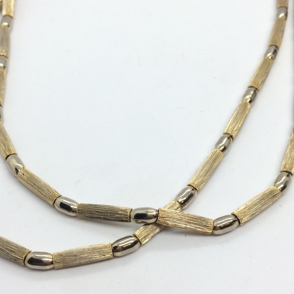 VINTAGE MID CENTURY MODERN MCM BRUSHED GOLD TONE DOUBLE STRAND NECKLACE - Picture 7 of 12